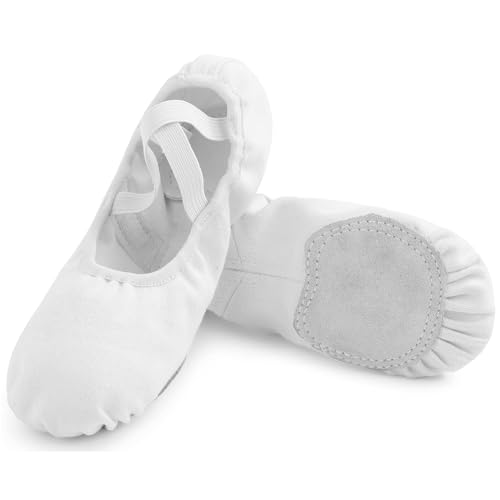 Uniuni Elastische Ballettschläppchen Damen Ballettschuhe Mädchen Geteilte Ledersohle Schläppchen Kinder Leichte Gymnastikschuhe Ballett Tanzschuhe Ballerina Tanzschläppchen Weich Faltbar Weiß 39 von Uniuni