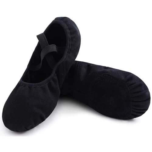 Uniuni Leinen Ballettschuhe Mädchen Ballettschläppchen Geteilte Ledersohle Ballerina Schläppchen Tanzschuhe Kinder Ballett Schuhe Elastische Gymnastikschuhe Weiche Tanzschläppchen Schwarz 28 von Uniuni