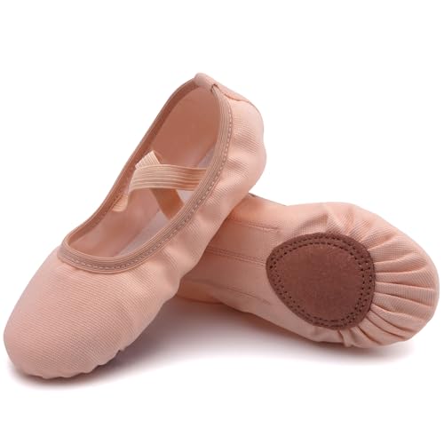 Uniuni Ballettschuhe Kinder Ballettschläppchen Mädchen Ballett Schläppchen Leinen Tanzschuhe Geteilte Ledersohle Beige 28 von Uniuni