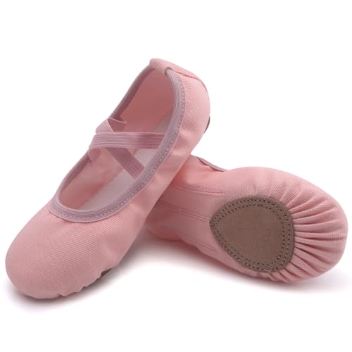 Uniuni Ballettschuhe Mädchen Ballettschläppchen Kinder Leinen Tanzschuhe Ballett Schläppchen Geteilte Ledersohle Rosa 24 von Uniuni