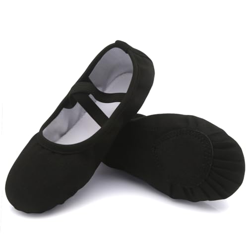 Uniuni Ballettschuhe Mädchen Ballettschläppchen Kinder Ballett Schläppchen Leinen Tanzschuhe Geteilte Ledersohle Schwarz 22 von Uniuni