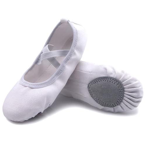 Uniuni Ballettschuhe Mädchen Ballettschläppchen Kinder Ballett Schläppchen Leinen Tanzschuhe Geteilte Ledersohle Weiß 32 von Uniuni