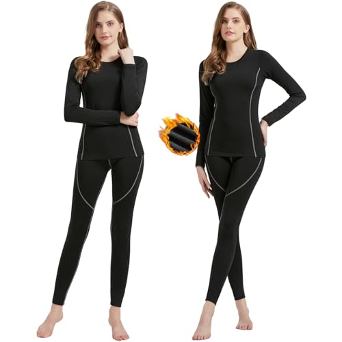 Uniuni Skiunterwäsche Damen Warm Thermounterwäsche Set Winter Ski Unterwäsche Frauen Thermo Motorrad Funktionsunterwäsche Langarm Thermowäsche Gefüttert Funktionswäsche Outdoor Skiwäsche Grau 36 von Uniuni