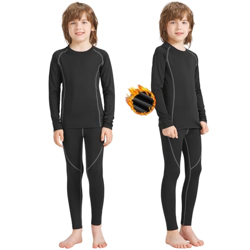 Uniuni Skiunterwäsche Kinder Warm Thermounterwäsche Jungen Fussball Winter Funktionsunterwäsche Set Thermo Unterwäsche Mädchen Weich Thermowäsche Lang Sportunterwäsche Ski Funktionswäsche Grau 122 von Uniuni