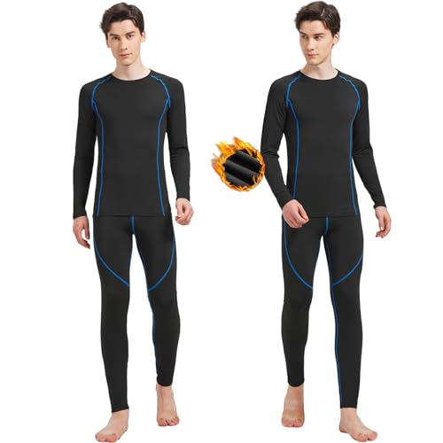 Uniuni Thermounterwäsche Herren Winter Skiunterwäsche Warm Funktionsunterwäsche Männer Thermo Unterwäsche Lange Unterhose Ski Thermowäsche Set Atmungsaktive Thermounterhose Thermounterhemd Blau XL von Uniuni