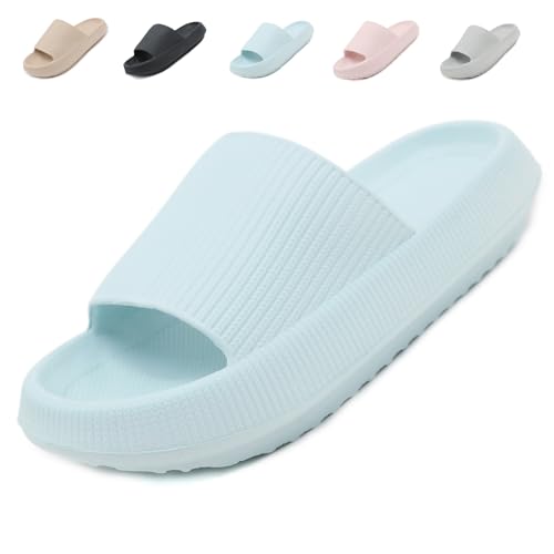 Uniuni Badelatschen Damen Cozislides Original Slippers Wolken Schuhe Cloudyzz Schlappen Weiche Eva Hausschuhe Dicke Sohle rutschfeste Dusch Badeschuhe Sommer Leichte Cozy Slides Blau 36/37 von Uniuni