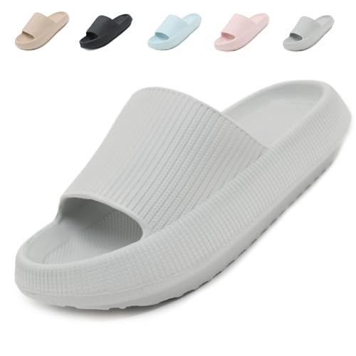 Uniuni Cozislides Original Slippers Damen Badelatschen Wolken Schuhe Cloudyzz Schlappen Herren Bequeme Weiche Cozy Slides Leichte Eva Hausschuhe Dicke Sohle rutschfeste Dusch Badeschuhe Grau 36/37 von Uniuni