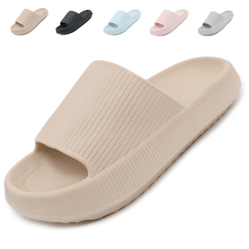 Uniuni Badelatschen Damen Cozislides Original Slippers Herren Wolken Schuhe Cloudyzz Schlappen Weiche Eva Hausschuhe Dicke Sohle rutschfeste Dusch Badeschuhe Sommer Leichte Cozy Slides Khaki 36/37 von Uniuni