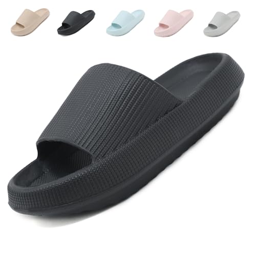 Uniuni Badeschuhe Damen Cozislides Original Slippers Cloudyzz Hausschuhe Herren Cozy Slides Wolkenschuhe Weich rutschfest Schlappen Dicke Sohle Badelatschen Sommer Eva Pantoletten Schwarz 36/37 von Uniuni