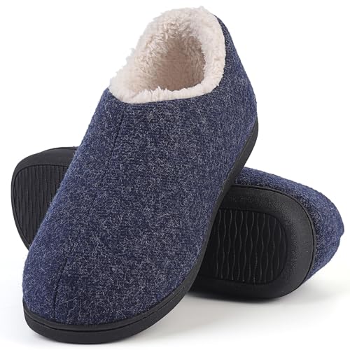 Uniuni Hausschuhe Herren Winter Warme Pantoffeln Memory Foam Rutschfeste Plüsch Hüttenschuhe Damen Bequeme Weiche Filzpantoffeln für Indoor Outdoor Blau 42/43 von Uniuni