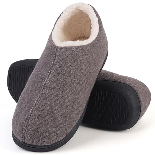 Uniuni Hausschuhe Herren Winter Warme Pantoffeln Memory Foam Rutschfeste Plüsch Hüttenschuhe Damen Bequeme Weiche Filzpantoffeln für Indoor Outdoor Grau 44/45 von Uniuni