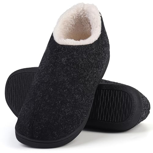 Uniuni Hausschuhe Herren Winter Warme Pantoffeln Memory Foam Rutschfeste Plüsch Damen Hüttenschuhe Bequeme Weiche Filzpantoffeln für Indoor Outdoor Schwarz 36/37 von Uniuni