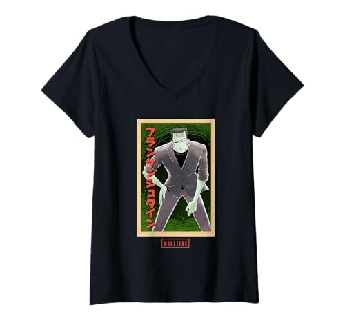Damen Universal Monsters Classic Anime Frankenstein T-Shirt mit V-Ausschnitt von Universal Monsters
