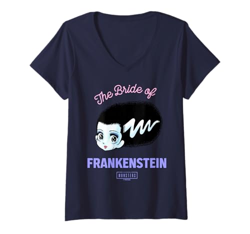 Damen Universal Monsters Cute Anime Bride of Frankenstein T-Shirt mit V-Ausschnitt von Universal Monsters