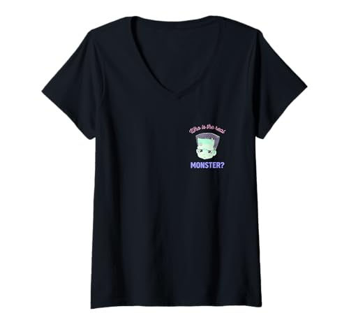 Damen Universal Monsters Cute Anime Frankenstein Front & Back T-Shirt mit V-Ausschnitt von Universal Monsters