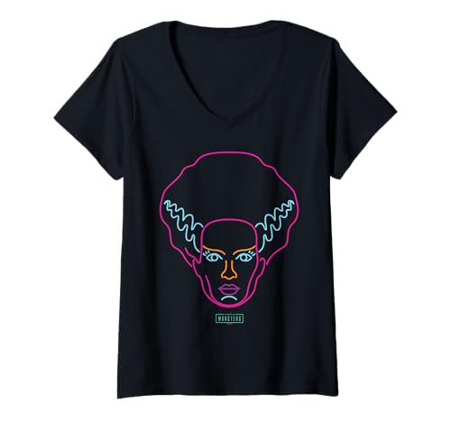 Damen Universal Monsters Neon Bride of Frankenstein Portrait T-Shirt mit V-Ausschnitt von Universal Monsters