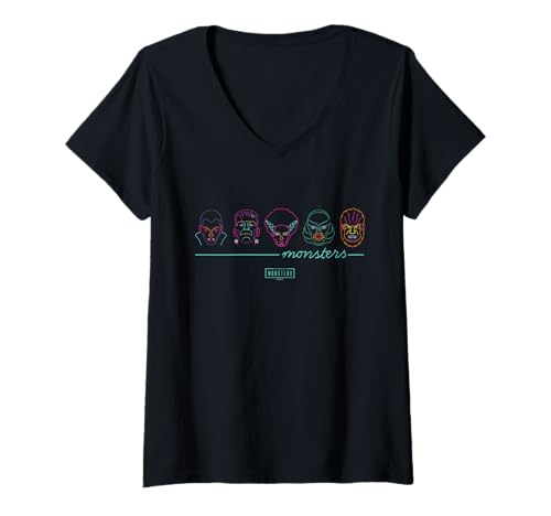 Damen Universal Monsters Neon Lineup T-Shirt mit V-Ausschnitt von Universal Monsters