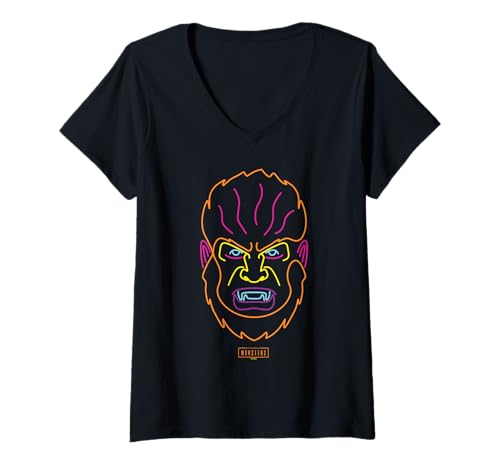 Damen Universal Monsters Neon Wolf Man Portrait T-Shirt mit V-Ausschnitt von Universal Monsters