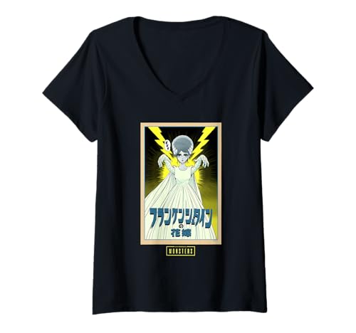 Damen Universal Monsters Retro Anime Bride of Frankenstein T-Shirt mit V-Ausschnitt von Universal Monsters