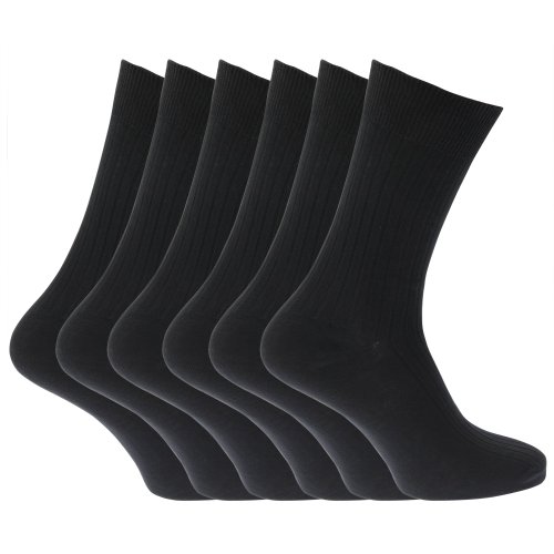 Mens 100% Baumwolle Gerippt Classic Socken (6er Pack) - Schwarz, EUR 39-45 von Sock Snob