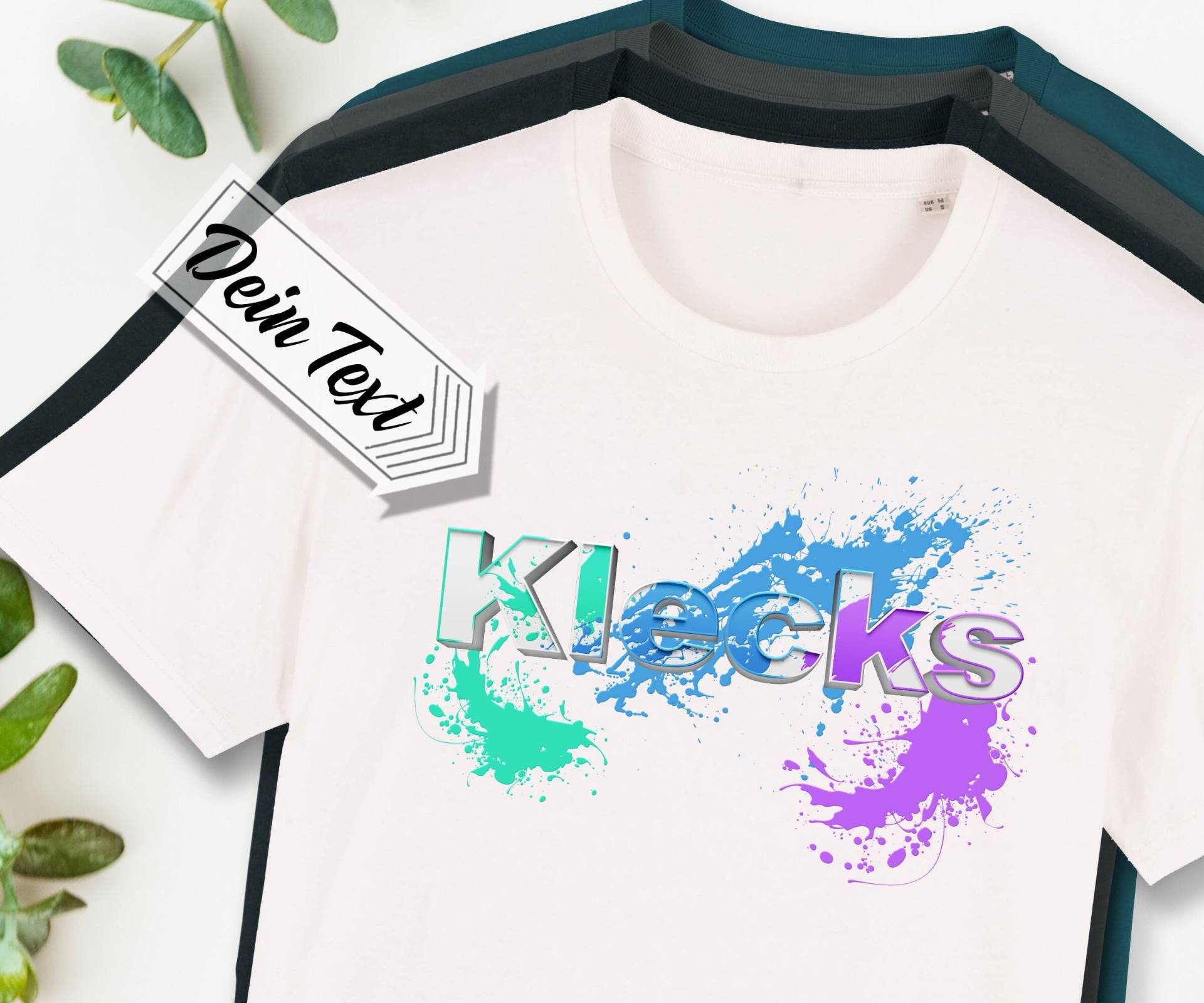 Bio-T-Shirt Mit Wunschtext, Effekt-Schrift "Kleck", Personalisierter Text, Unisex, Bedruckt, Personalisiert, Name von Universaldruck