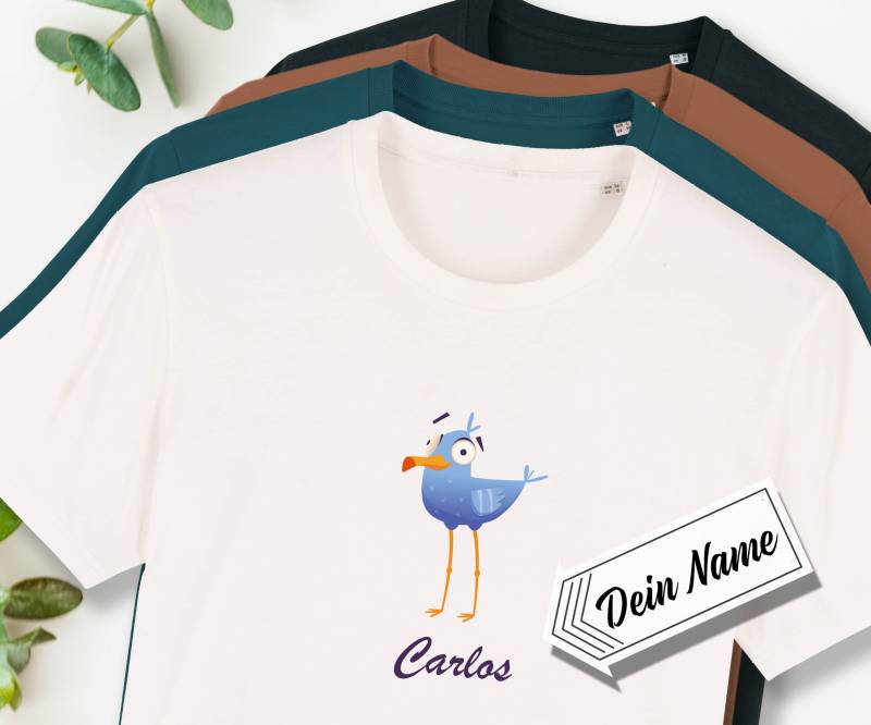 T-Shirt „Verrückter Vogel", Personalisierter Text, Bio-T-Shirt Herren, Bedruckt, Spaß, Bedruckt Wunschname, Bio-Baumwolle, Jersey von Universaldruck