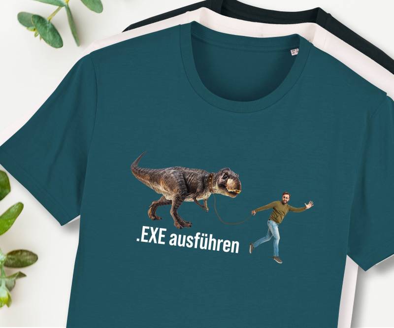 T-Shirt "Exe Ausführen", Programmierer, Bio-T-Shirt Herren, Bedruckt, Computer, Informatiker, Baumwolle, Jersey, Echse von Universaldruck