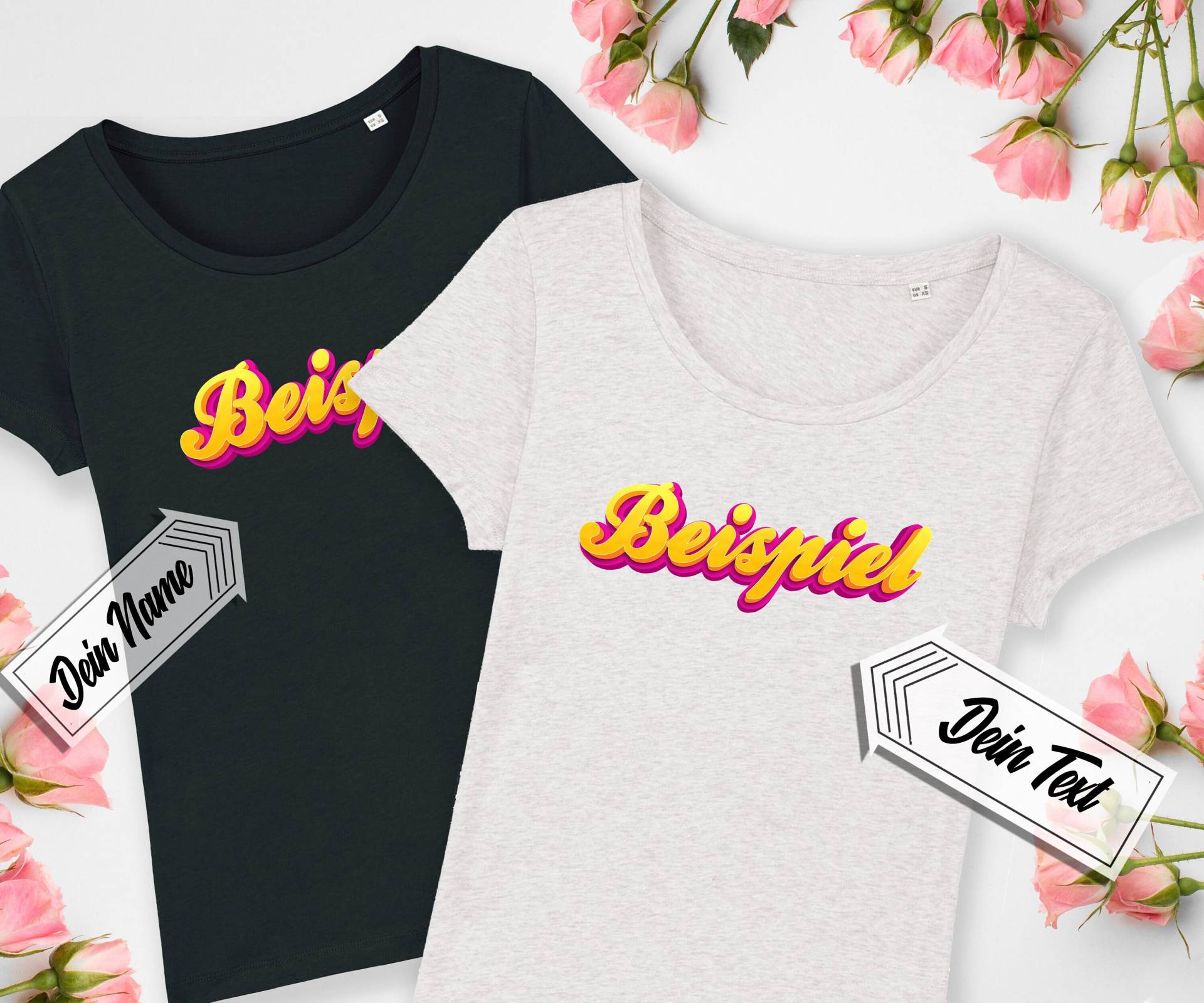 T-Shirt Mit Deinem Text, Effektschrift "Happy", Personalisiert, Bedruckt, Name, Wunschtext, Wunschname, Biobaumwolle von Universaldruck