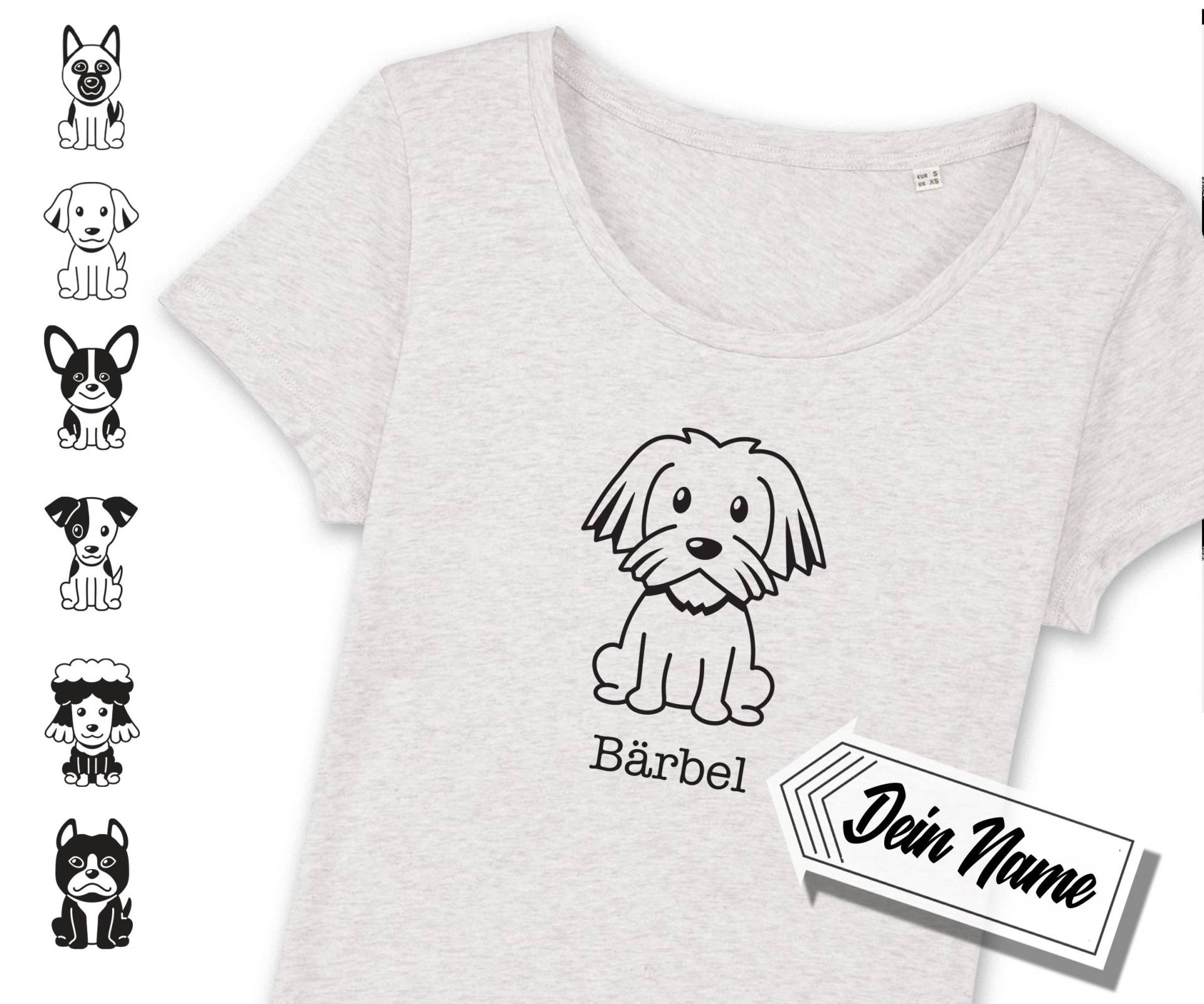 T-Shirt Mit Hund Und Wunschnamen, Verschiedene Hunde Zur Auswahl, Personalisiert, Bedruckt, Name von Universaldruck