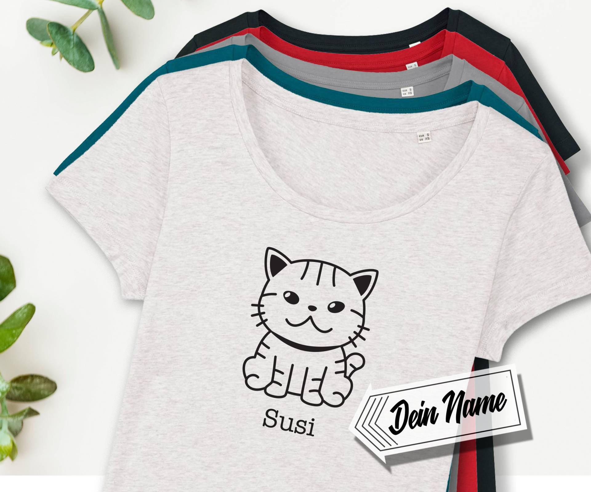 T-Shirt Mit Katze Und Wunschnamen, Verschiedene Katzen Zur Auswahl, Personalisiert, Bedruckt, Name von Universaldruck