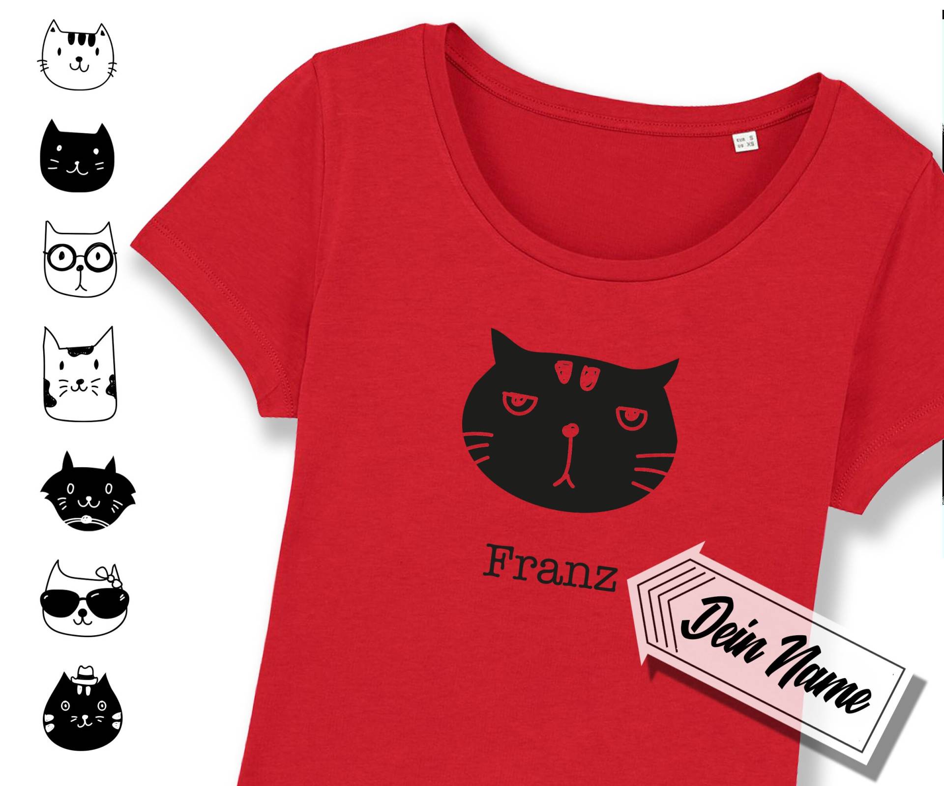 T-Shirt Mit Katzenmotiv Und Wunschnamen, Verschiedene Katzen Zur Auswahl, Personalisiert, Bedruckt, Name von Universaldruck
