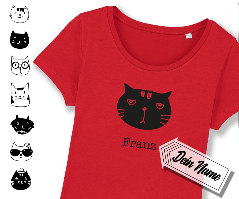 T-Shirt Mit Katzenmotiv Und Wunschnamen, Verschiedene Katzen Zur Auswahl, Personalisiert, Bedruckt, Name von Universaldruck