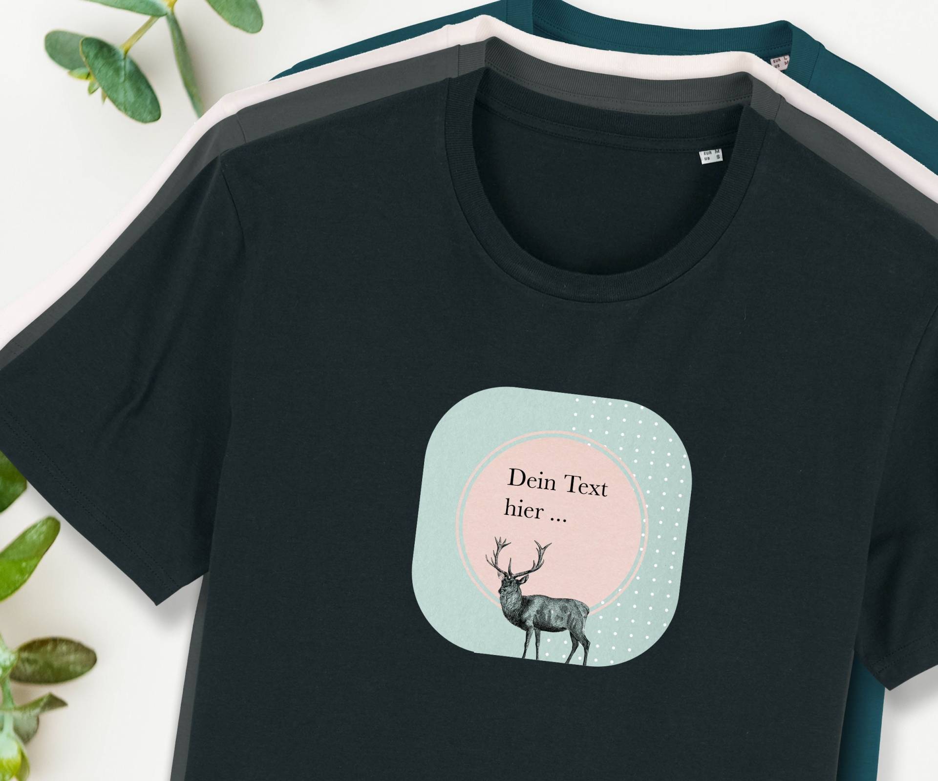 T-Shirt Rasterhirsch, Personalisierter Text, Bio-T-Shirt Unisex, Bedruckt, Personalisiert, Biobaumwolle, Vintage, Wunschtext, Wunschname von Universaldruck