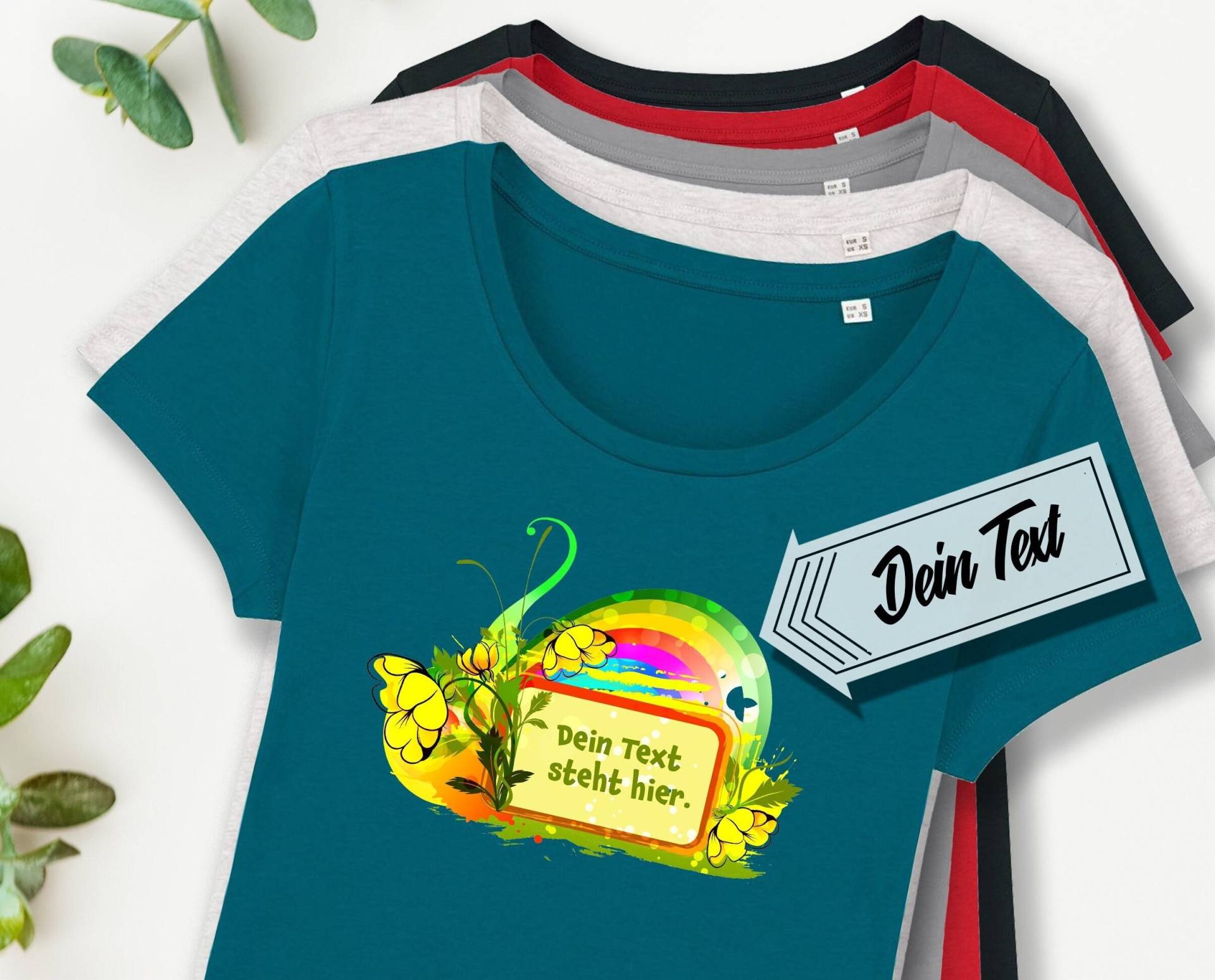 T-Shirt Regenbogen, Frauen, Eigener Text, Bedruckt, Personalisiert, Baumwolle, Jersey von Universaldruck