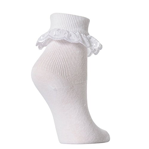 Universaltextilien Mädchen Socken mit Rüschen, 3 Paar (EUR 31-36 (8-12 Jahre)) (WeiÃŸ) von Universaltextilien