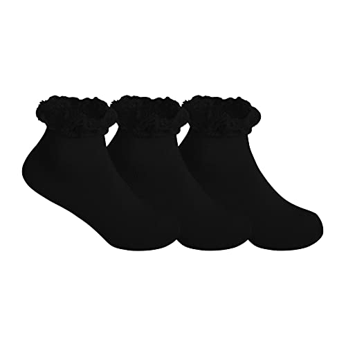 adam & eesa Kinder Mädchen gekräuselte Trim Schulsocken (3er Pack) von Universaltextilien