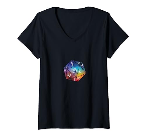 Damen Universum D20 Dice DnD T-Shirt im Vintage-/Retro-Stil T-Shirt mit V-Ausschnitt von Universe Vintage/Retro D20 Dice DnD T-Shirt