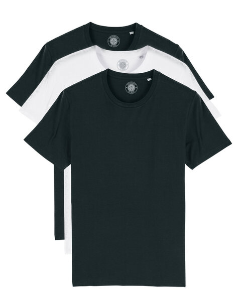 University of Soul 3er Pack Unisex T-Shirt aus Bio-Baumwolle "Charlie", Weiß und Schwarz von University of Soul