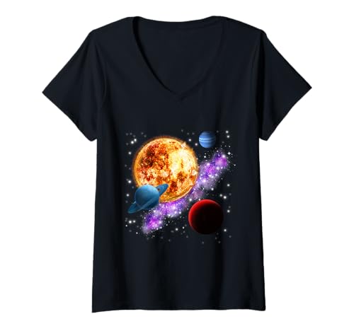 Damen Weltraum Motiv Universum Galaxie Planeten Sonne Sonnensystem T-Shirt mit V-Ausschnitt Damen Weltraum Motiv Universum Galaxie Planeten Sonne Sonnensystem T-Shirt mit V-Ausschnitt von Universum Sterne Geschenk Geburtstag - Weihnachten
