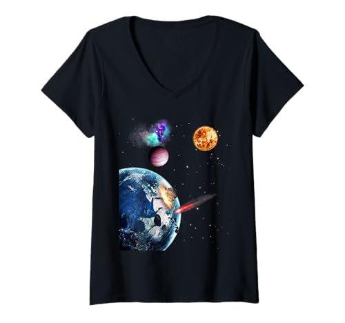 Damen Weltraum Motiv Universum Galaxie Planeten Sonne Sonnensystem T-Shirt mit V-Ausschnitt von Universum - Sterne Geschenk Geburtstag Weihnachten