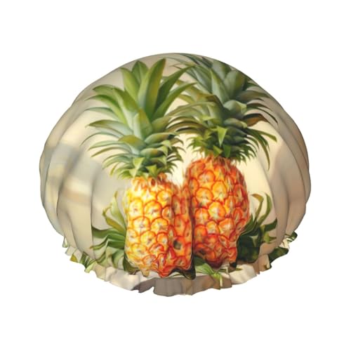 Ananas-Malerei-Druck, doppellagig, wasserdicht, Duschhaube, für Damen und Herren, wiederverwendbar, elastisches Band Ananas-Malerei-Druck, doppellagig, wasserdicht, Duschhaube, für Damen und Herren, wiederverwendbar, elastisches Band von Unkhtt