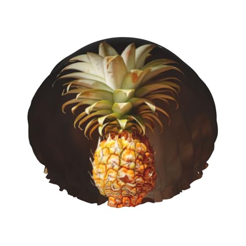 Ananas-Malerei-Druck, doppellagig, wasserdicht, Duschhaube, für Damen und Herren, wiederverwendbar, elastisches Band von Unkhtt