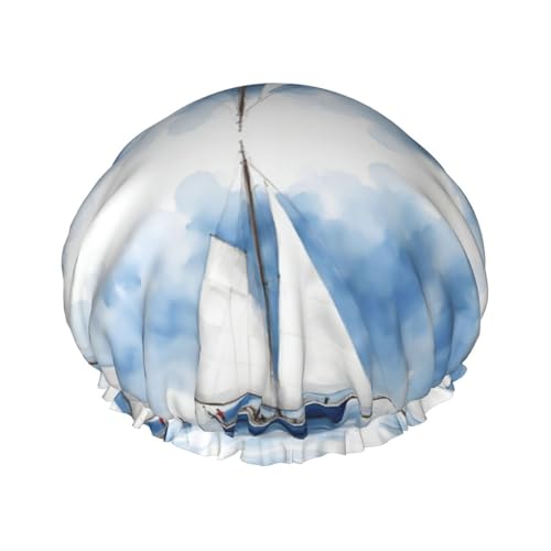 Blaues Segelboot 1 Druck Doppellagige wasserdichte Duschhaube Damen Herren Wiederverwendbare Badehaarkappen Gummiband Blaues Segelboot 1 Druck Doppellagige wasserdichte Duschhaube Damen Herren Wiederverwendbare Badehaarkappen Gummiband von Unkhtt