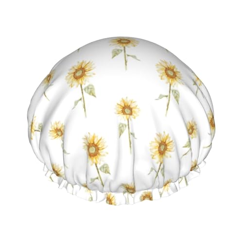 Blossoming Sunflowe Print Double Layer Waterproof Shower Cap Women Men Reusable Bath Hair Caps Elastic Band von Unkhtt
