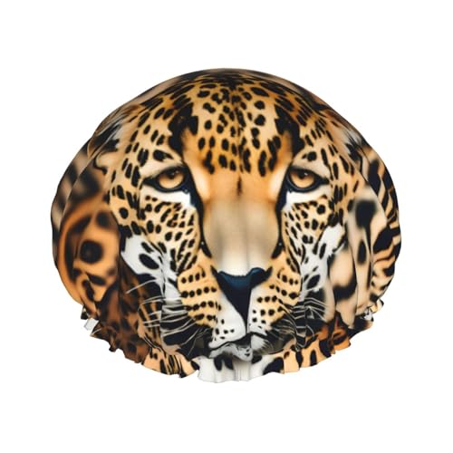 Doppelschichtige wasserdichte Duschhaube mit Tier-Leopardenmuster, für Damen und Herren, wiederverwendbar, elastisches Band Doppelschichtige wasserdichte Duschhaube mit Tier-Leopardenmuster, für Damen und Herren, wiederverwendbar, elastisches Band von Unkhtt