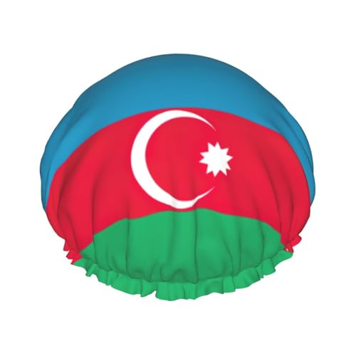 Duschhaube, Motiv: Flagge von Aserbaidschan, doppellagig, wasserdicht, für Damen und Herren, wiederverwendbar, elastisches Band von Unkhtt