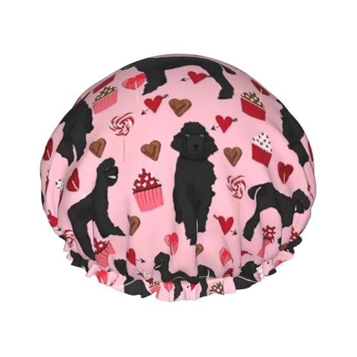 Duschhaube, Motiv: rosa Pudel, Hundeaufdruck, doppellagig, wasserdicht, für Damen und Herren, wiederverwendbar, elastisches Band von Unkhtt