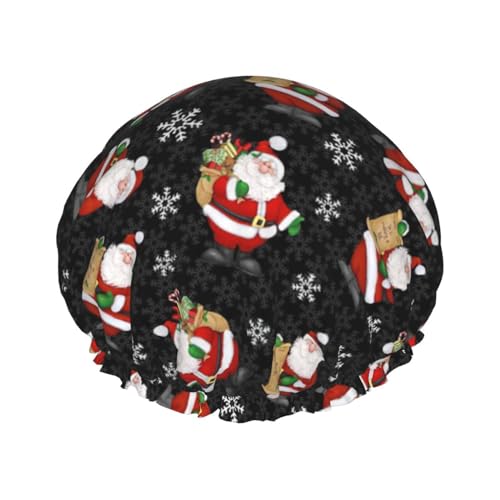 Duschhaube mit Aufschrift "Merry Christmas", doppellagig, wasserdicht, für Damen und Herren, wiederverwendbar, elastisches Band von Unkhtt