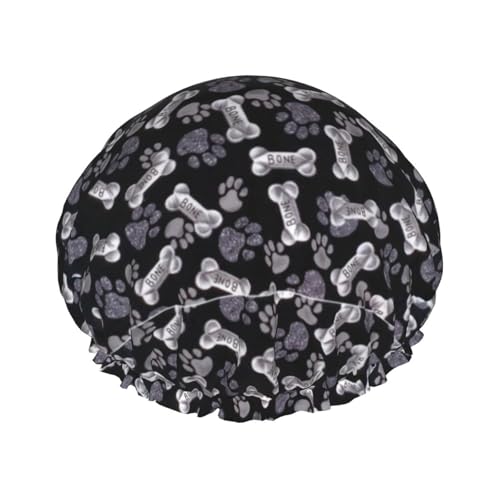 Duschhaube mit Pfotenabdruck, doppellagig, wasserdicht, für Damen und Herren, wiederverwendbar, elastisches Band von Unkhtt