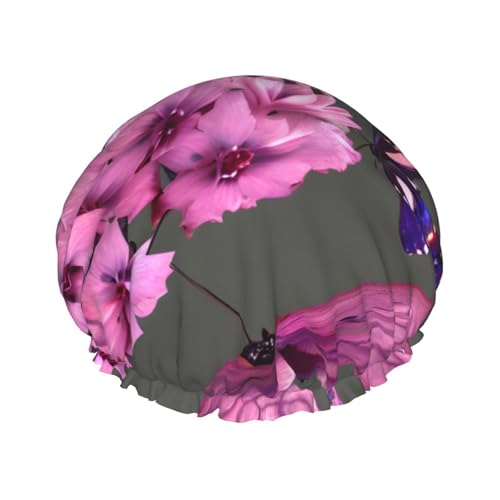 Duschhaube mit Schmetterlings-Blumendruck, doppellagig, wasserdicht, für Damen und Herren, wiederverwendbar, elastisches Band Duschhaube mit Schmetterlings-Blumendruck, doppellagig, wasserdicht, für Damen und Herren, wiederverwendbar, elastisches Band von Unkhtt